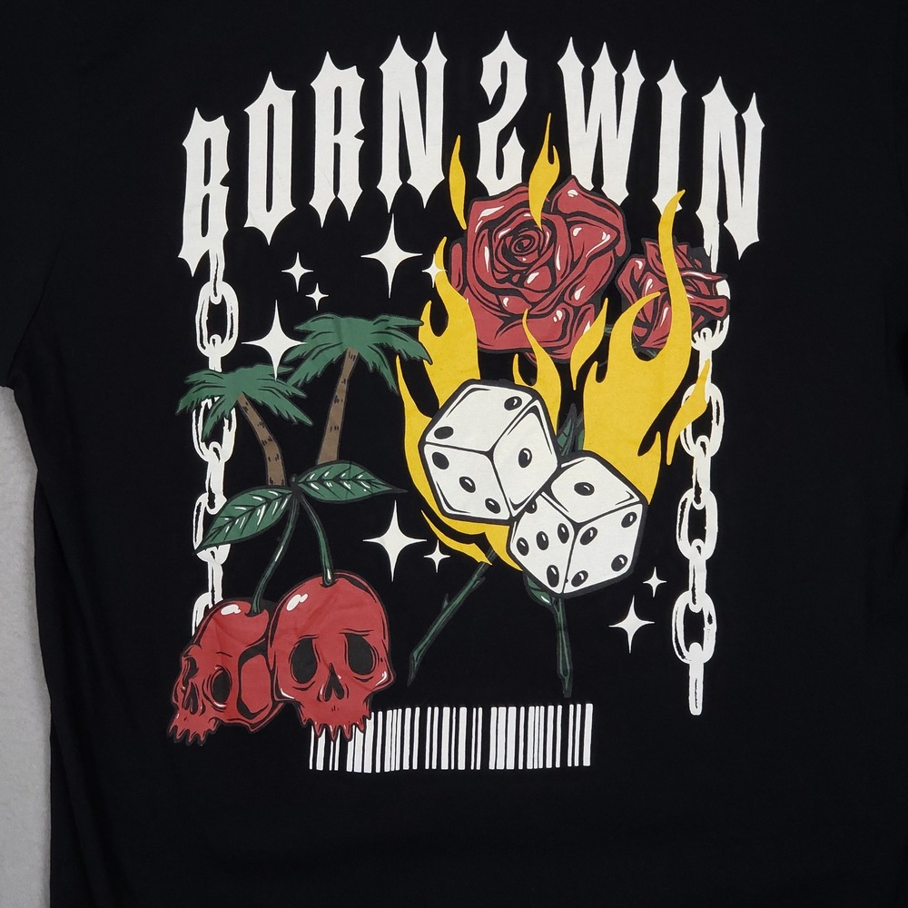 Taco Tuesday‎ Born To Win Graphic Tee Skull Flames Dice Vegas Gambling Size L